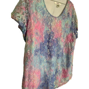 Tanjay Top Size Large Blue Pink Lace